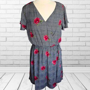🖤 Lux II Plaid & Floral Tie‑Waist Dress – Size 10
